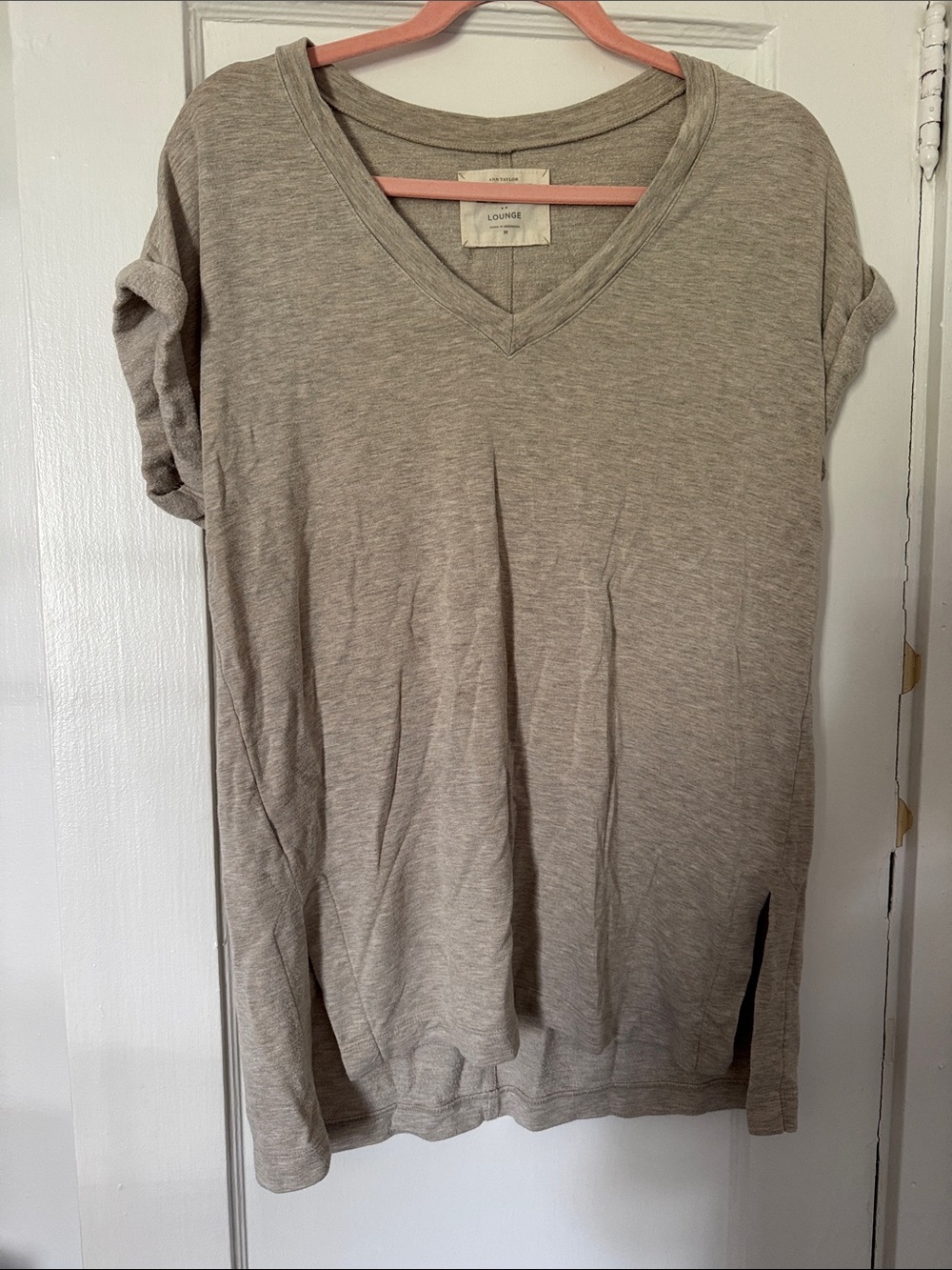 LOFT Taupe V-Neck Short Sleeve Tee